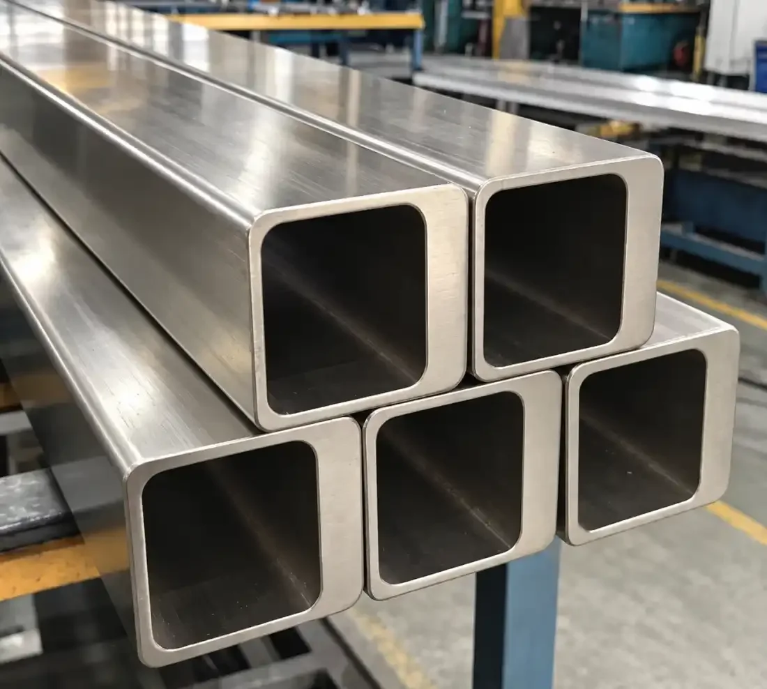 Rectangular 316L stainless steel tube sections prepared for a liquid-cooling manifold.